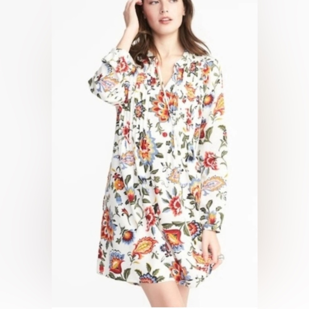 Old Navy - Floral Print Tassel Pleated Swing mini Dress tunic